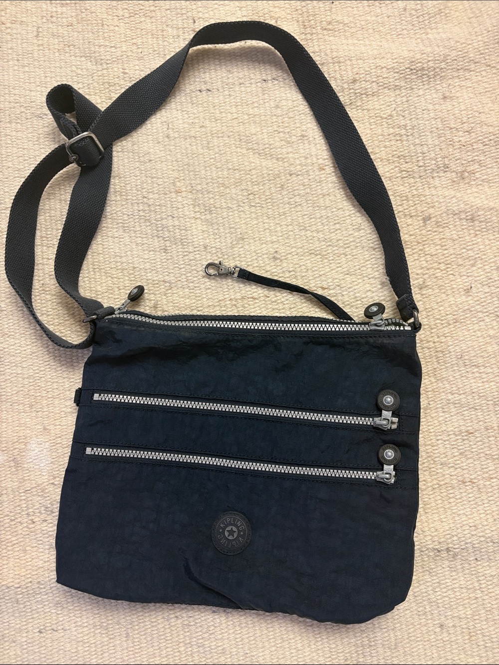 Kipling Navy Crossbody Bag with Triple Zip Pockets